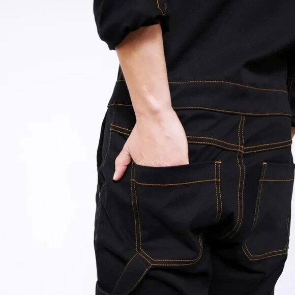 Wildfang Essential Long Sleeve Coverall Black Brushed Cotton Yellow Stitches - Picture 4 of 7